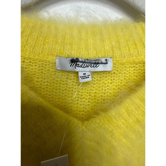 Madewell Size M Brushed V-Neck Sweater Heather Lemon Pullover Alpaca Wool NWT - Picture 9 of 13